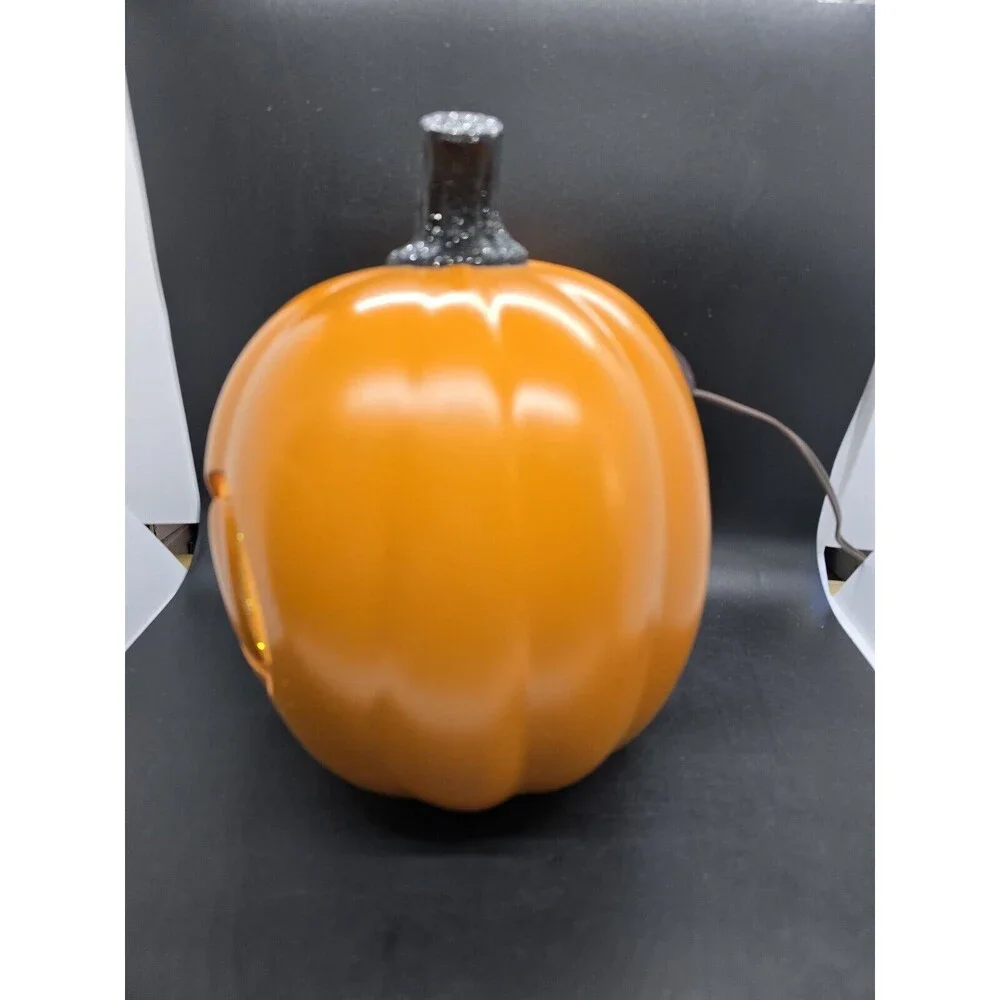 Decorative Boo Halloween Orange Pumpkin (Black glitter stem) Approximately 10